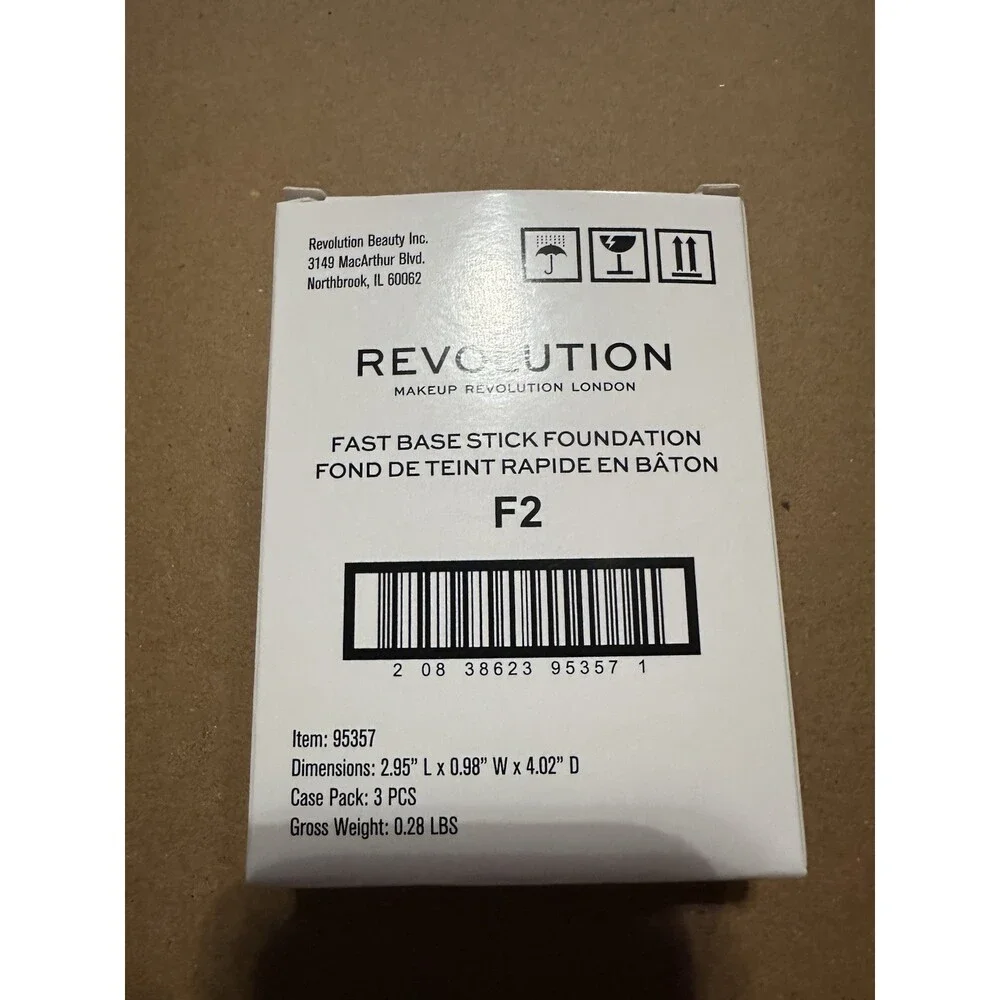Makeup Revolution Fast Base Stick Foundation F2 3Pc Lot New